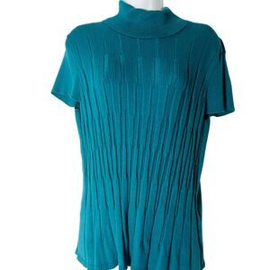 Jones New York‎ Turtleneck Workwear  Sweater Cable Knit Teal Soft Stretch  XL